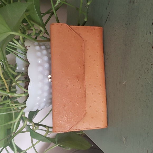 Vintage 80s Ostrich Calf Leather Clutch Wallet - Picture 2 of 9